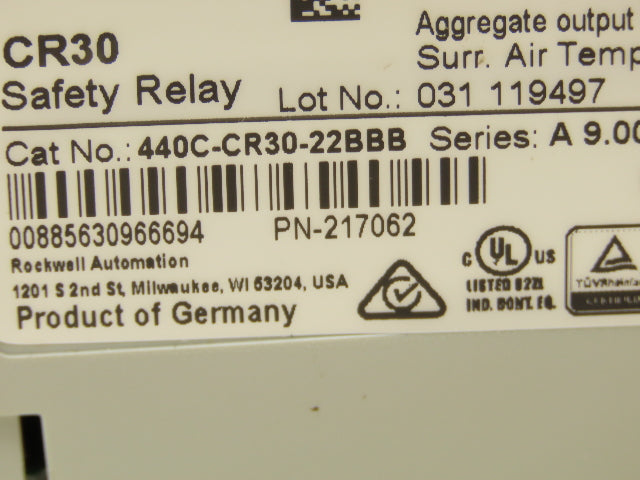 Allen Bradley 440C-CR30-22BBB GuardMaster Safety Relay 24VDC 5A Ser. A9.00