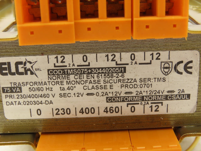 ELCA TMS075+30440205/1 Power Transformer 75VA 230/400/460V Pri 12V Sec