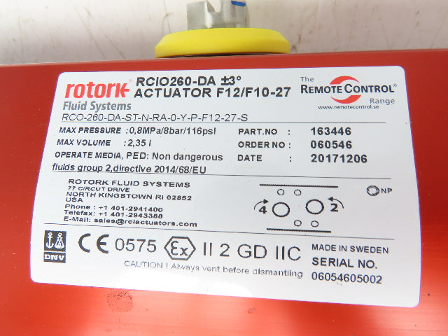 ABZ 10" Wafer Butterfly Valve w/Pneumatic Rotork Actuator RCIO-260-DA