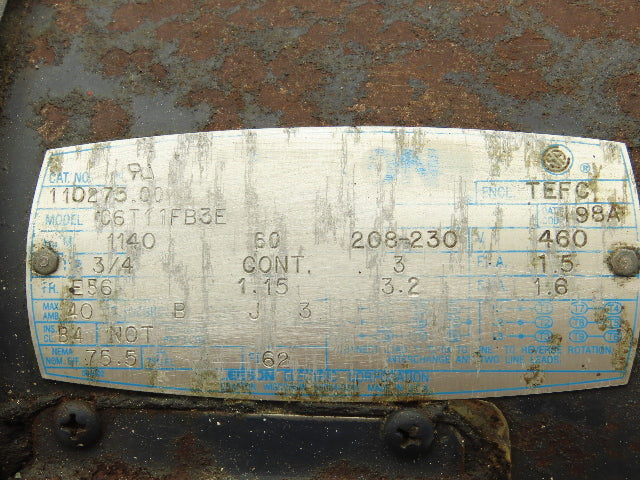 Leeson C6T11FB3E Electric Motor 3/4Hp 1140 RPM 230/460V 3PH 56 Frame 110275.00