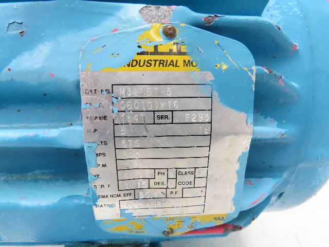 Baldor M3665T-5 Electric AC Motor 5Hp 1725rpm 575VAC 3Ph 184T TEFC 06C101W16