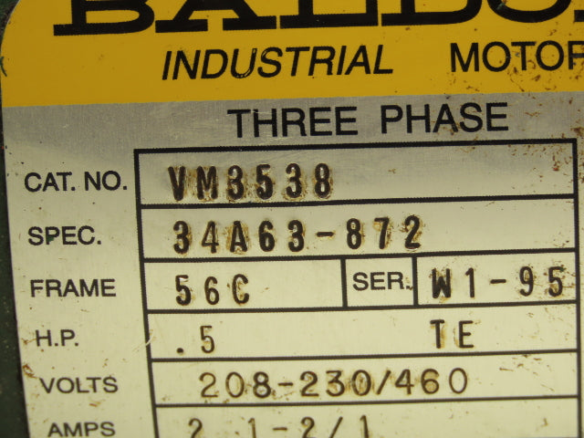 Baldor VM3538 AC Motor 1/2Hp 1725 RPM 230/460V 3PH 56C with 4-Bolt Pump Flange