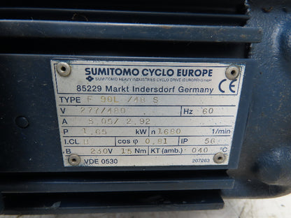 Sumitomo F90L/4BS Brake Motor 1.65kw 1680 RPM 277/480V 3PH IEC 90 15mm Shaft
