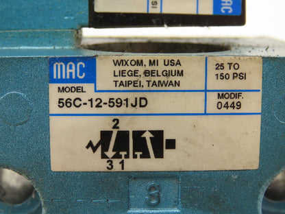 MAC 56C-12-591JD Pneumatic 3 Position 2 Way Solenoid Valve 3/8" NPT 24VDC