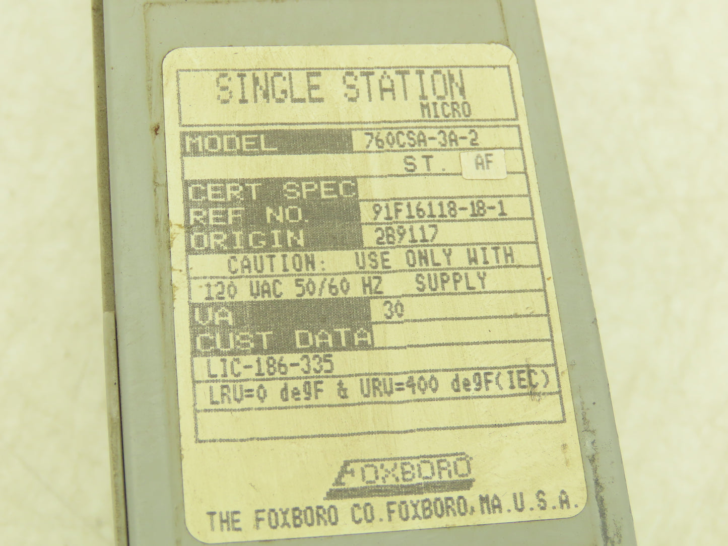 Foxboro 760CSA-3A-2 Single Station Micro 120VAC 50/60Hz