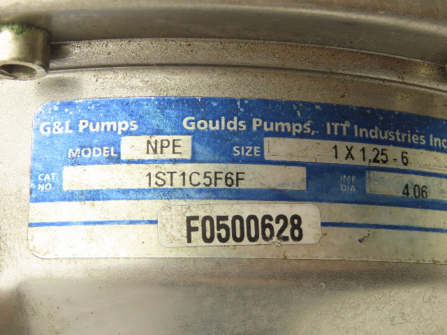 Goulds 1ST1C5F6F NPE Stainless Centrifugal Pump 1x 1.25" NPT .5Hp 3450 RPM 460V