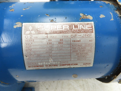 Tsubaki SF-JRF GMS020L120 Super Line Gearmotor 120:1 Reducer 14rpm .2kw 230/460V