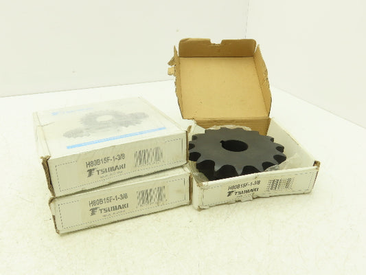 Tsubaki H80B15F-1-3/8 Roller Chain Sprocket 15 Tooth 1-3/8" Bore Lot Of 3