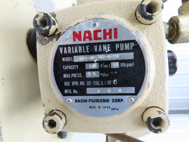 Nachi VDS-0B-1A2-U-10 Hydraulic Power Unit Variable Pump 6 Gal 3.9gpm 208-230V