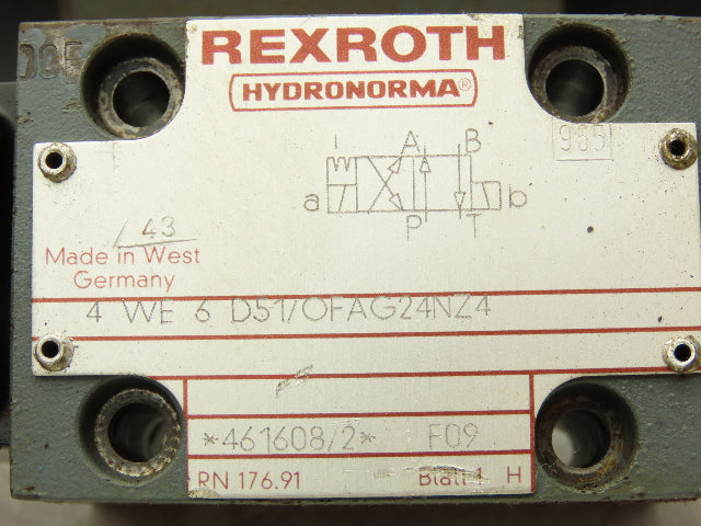 Rexroth Hydronorma 4WE6 D51/OFAG24NZ4 Directional Solenoid Valve 24VDC Lot of 2