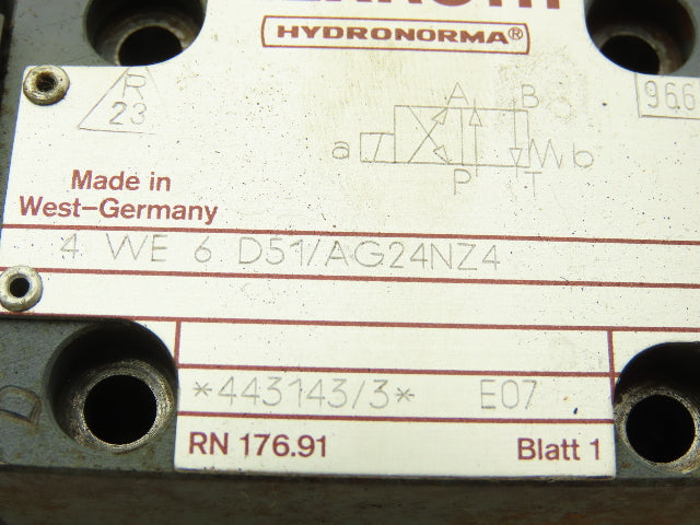 Rexroth Hydronorma 4WE6 D51/AG24NZ4 Directional Solenoid Valve 24VDC Lot of 2