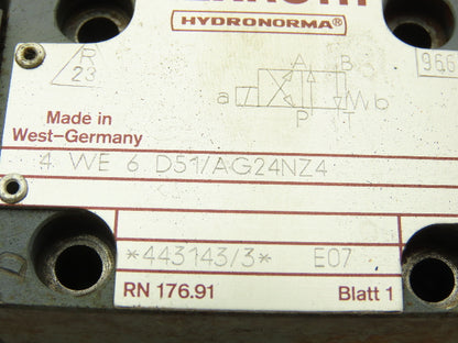 Rexroth Hydronorma 4WE6 D51/AG24NZ4 Directional Solenoid Valve 24VDC Lot of 2