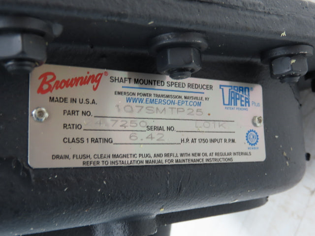 Browning 107SMTP25 Shaft Mount Reducer Gearbox 4.725:1 Ratio 6.4Hp Torque Taper