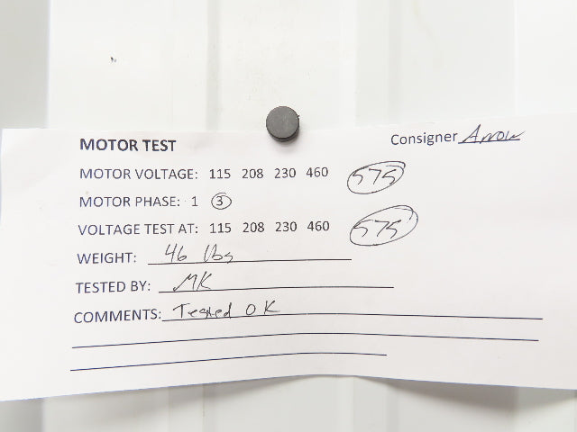 US Motors T729A AC Motor 3Hp 3530rpm 575V 3PH Type FUT 182T Frame 1-1/8" Shaft