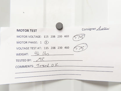 US Motors T729A AC Motor 3Hp 3530rpm 575V 3PH Type FUT 182T Frame 1-1/8" Shaft