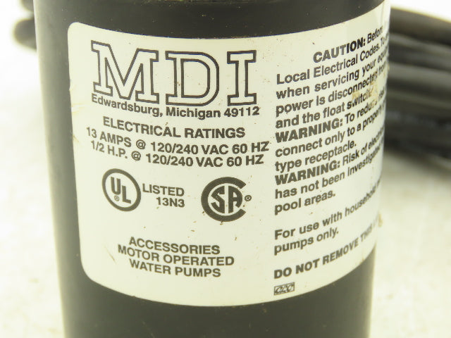 MDI GF10W20F1 Mechanical Float Switch 120VAC 20' Cord Pump Duty Normally Open