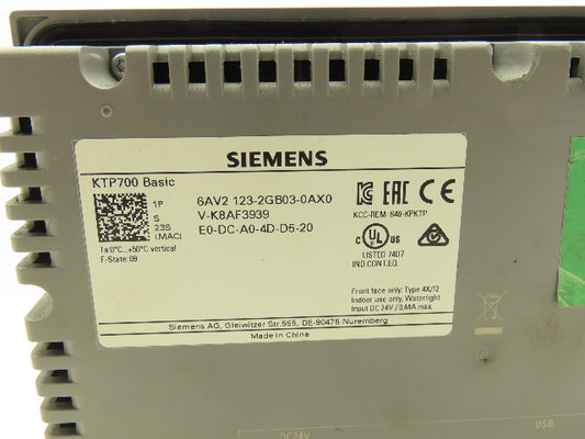 Siemens 6AV2 123-2GB03-0AX0 Simatic HMI Touch Screen Control Panel KTP700 Basic