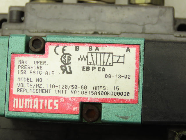 Numatics 6-Station FlexiBlok Manifold 120V Single Solenoid Valves