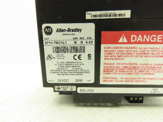 Allen Bradley 2711T6C1L1 PanelView 600 Touch Screen PLC HMI Ser B Rev D Frn 4.43