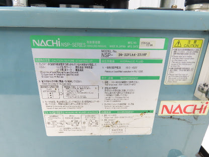 Nachi NSP-20-22V1A4 Hydraulic Power Unit Variable Pump 20 Liter 7gpm 3Hp 220V