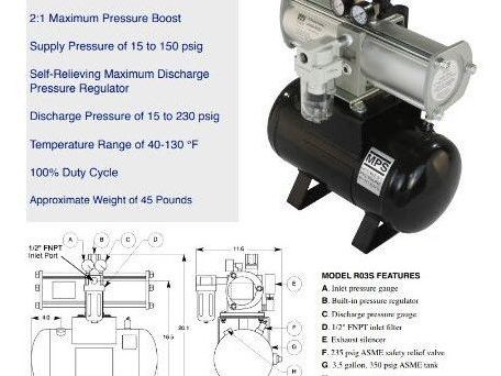 MPS Midwest R03S 2:1 Compressed Air Pressure Booster 3.5 Gal Tank 230psi