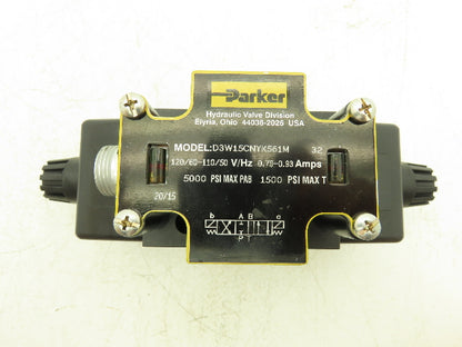 Parker D3W15CNYK561M Hydraulic Directional Control Valve 110/120VAC 50/60Hz