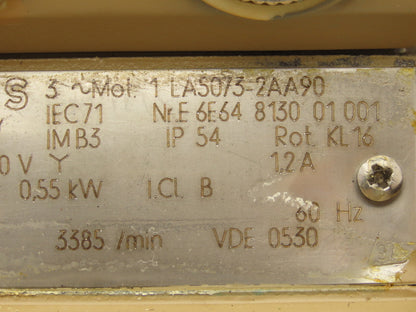 Siemens 1LA5073-2AA90 Metric AC Motor 0.55kw 3385rpm 460V 3PH IEC 71M 14mm Shaft