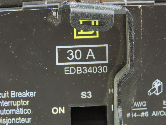 Square D EDB34030 Circuit Breaker 30A 480V 3 Pole 3Ph EDB Padlockable