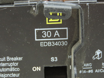 Square D EDB34030 Circuit Breaker 30A 480V 3 Pole 3Ph EDB Padlockable