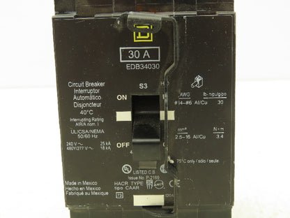 Square D EDB34030 Circuit Breaker 30A 480V 3 Pole 3Ph EDB Padlockable
