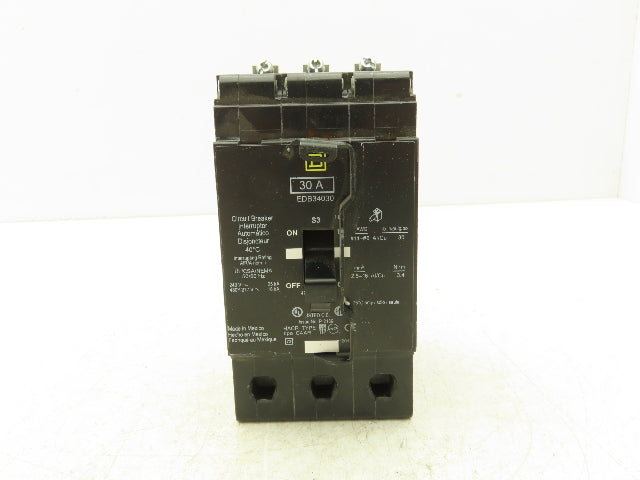 Square D EDB34030 Circuit Breaker 30A 480V 3 Pole 3Ph EDB Padlockable