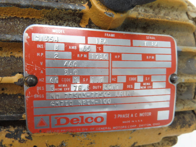 Delco G1354 AC Motor 2Hp 1730rpm 460V 3PH 184 Frame 7/8" Shaft
