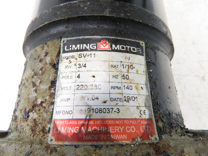 Liming SV-11 Inline Gearmotor .75kw 10:1 Ratio 140rpm 220/380 3PH w/Brake