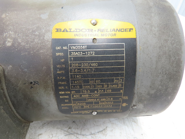 Baldor VM3556T AC Motor 1Hp 1140rpm 230/460V 3PH 145TC TEFC 7/8" Shaft