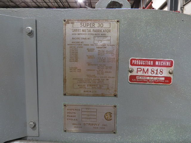 Strippit Fabricator Super 30 Single Punch Press 30 Ton 230/460V Foot Switch
