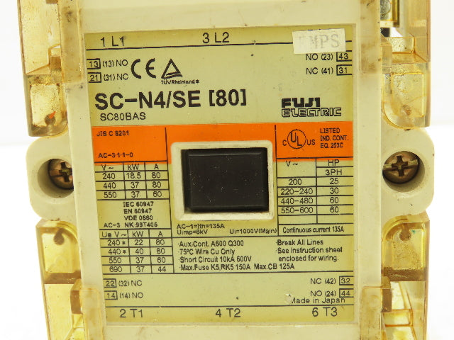 Fuji Electric SC-N4/SE Motor Starter Contactor 80A 600V 3 Pole Coil: 120V