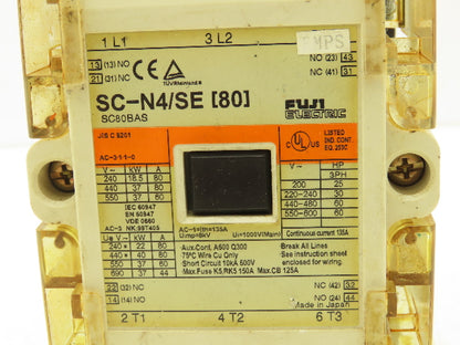Fuji Electric SC-N4/SE Motor Starter Contactor 80A 600V 3 Pole Coil: 120V