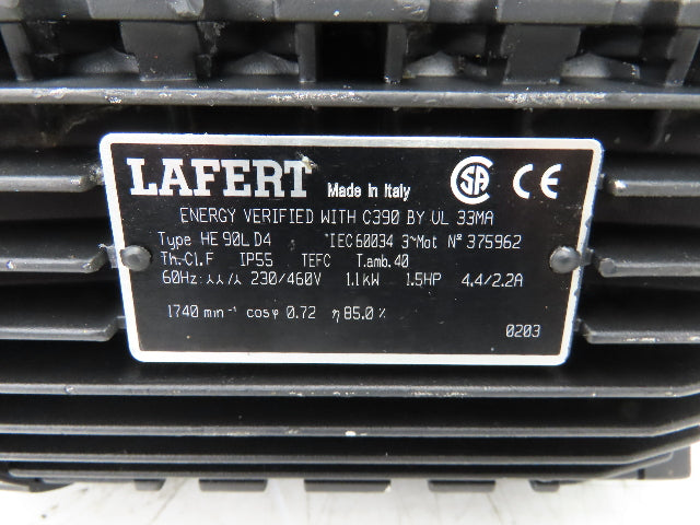 Lafert HE 90L D4 AC Motor 1.5Hp 1.1kW 1740rpm 230/460v 3Ph 90L TEFC