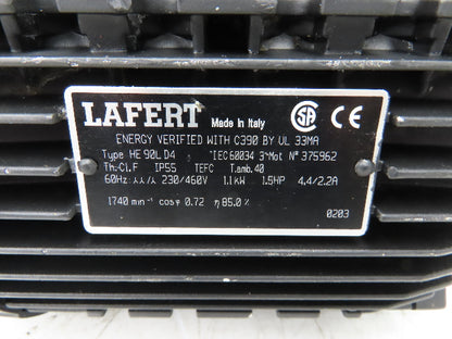 Lafert HE 90L D4 AC Motor 1.5Hp 1.1kW 1740rpm 230/460v 3Ph 90L TEFC