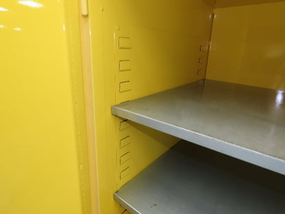 Jamco FM90 Safety Flammable Cabinet 60 Gallon Double Shelf Yellow Rusted Base