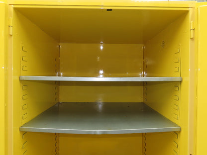 Jamco FM90 Safety Flammable Cabinet 60 Gallon Double Shelf Yellow Rusted Base