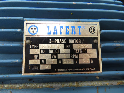 Lafert ST100LS4 AC Motor 4Hp 3kW 1700rpm 333/575VAC 3Ph 100L TEFC B1504