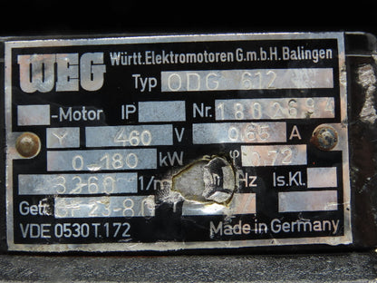 WEG ODG 612 Gearmotor 28RPM 120:1 Ratio 0.18kw 460VAC 3Ph Inline VDE 0530T.172