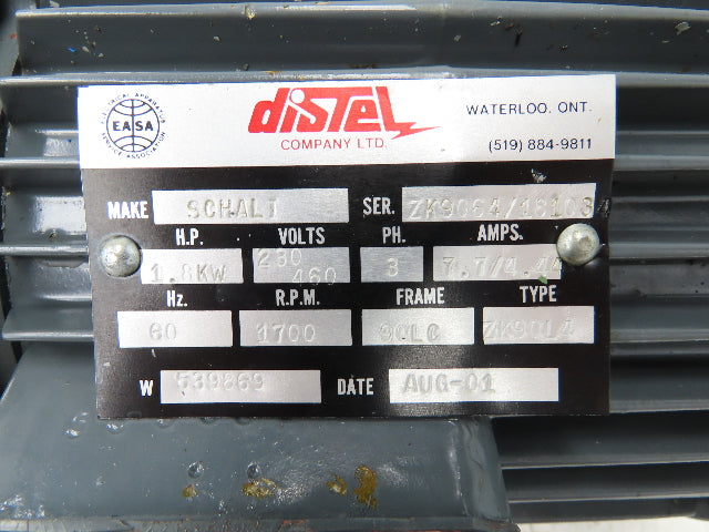 Distel ZK90L4 Schali AC Motor 1.8kW 2.4Hp 1700rpm 230/460V 3PH 90LC ZK9064