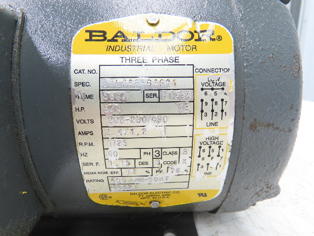 Baldor 35L888-636G1 Electric AC Motor 3/4Hp 1725rpm 230/460VAC 3Ph 56CZ TEFC