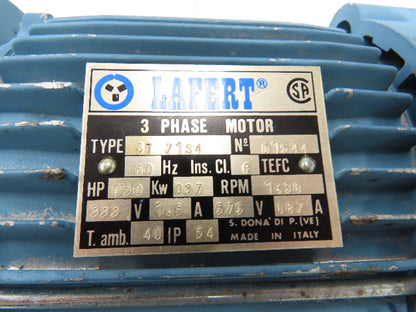 Lafert ST 71S4 AC Motor 1/2Hp 0.37kW 1630rpm 333/575VAC 3Ph 71L TEFC D1544