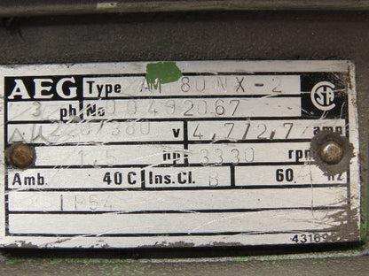AEG AM 80 NX-2 AC Motor 1.5Hp 3330rpm 220/380VAC 3Ph 80N  00402067 IP54