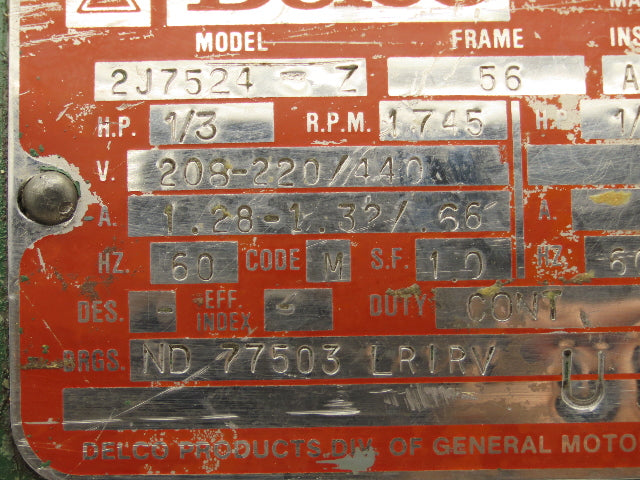 AEG 2J7524-Z AC Motor 1/3Hp 1745rpm 230/460VAC 3Ph 56C ND 77503 LRIRV