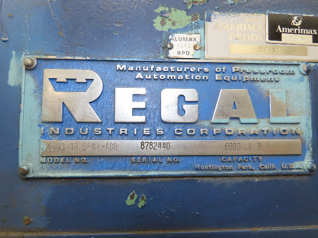 Regal 6000-18-DRNP Double End Uncoiler Decoiler 6000lb Power Feed 230/460V 3Ph