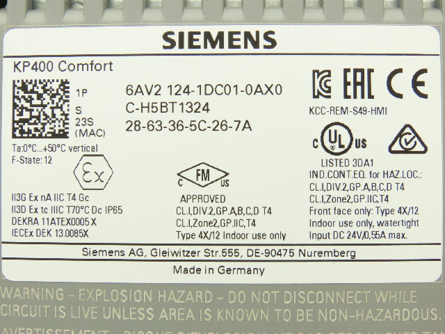 Siemens 6AV2 124-1DC01-0AX0 KP400 Comfort Simatic HMI Screen Control Panel